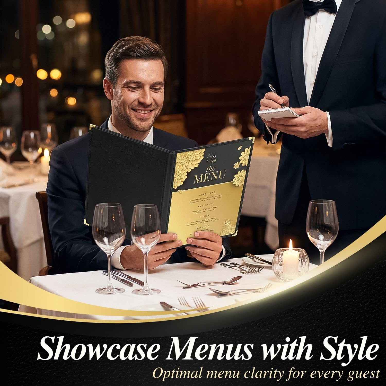 Flexzion Menu cover 8.5X11 pollici nero popolare di triplo Holder stile del libro Con 3 Page 6 vista d'angolo di protezione per il ristorante Hotel Deli Caffè Bar Pub 1 12 Confezione