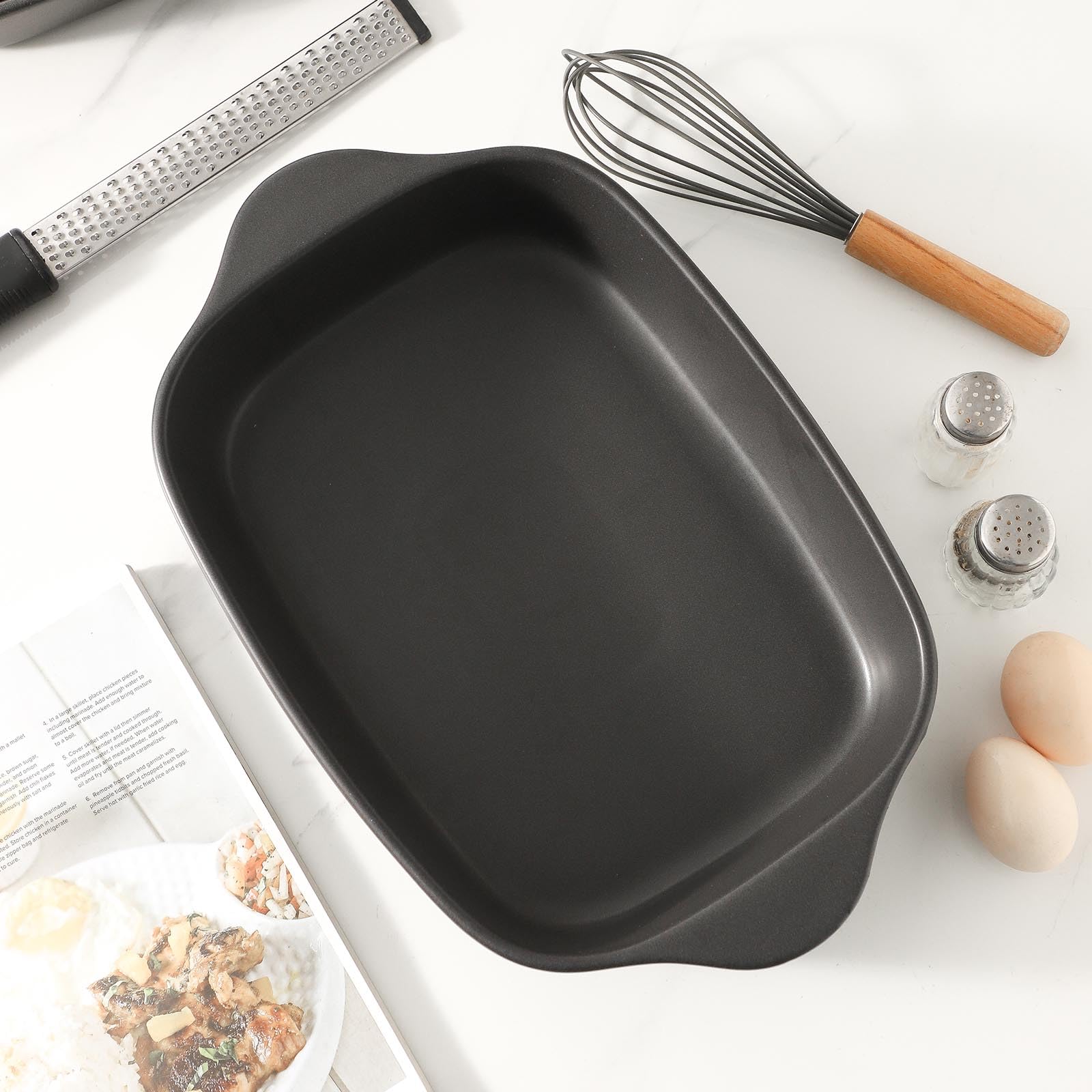 Set di 3 pirofile per forno, teglie da forno in gres, teglia da forno in ceramica, teglia rettangolare profonda per lasagne, set da forno per regali di Natale, (37,8 cm/30,5 cm/22,4 cm), nero