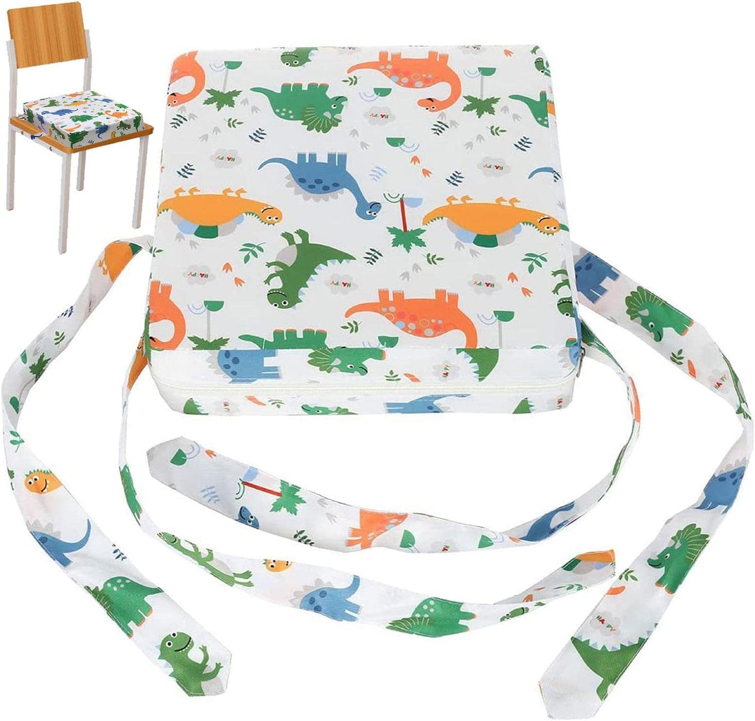 Washable Thick Chair Seat Pad, Portable Booster Cushion Baby Booster Cushion Children's Dining Chair Booster Pad, Adjustable Highchair Booster Seat with Straps for Baby Toddler