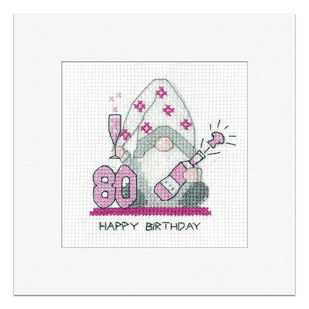 Heritage Crafts Gonk - 80th Birthday Card - Female Cross Stitch Greeting Card Kirsten Roche Gonks