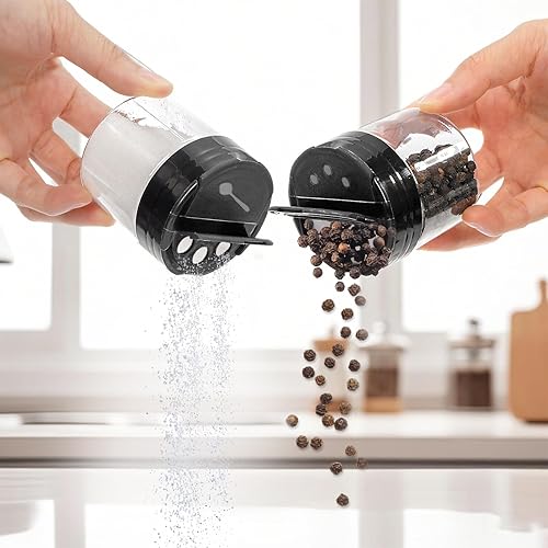 Miniatura 4 de Foraineam Paquete de 30 frascos de plástico transparente de 4 onzas, mini frascos de condimentos para especias con tapa abatible negra para verter o