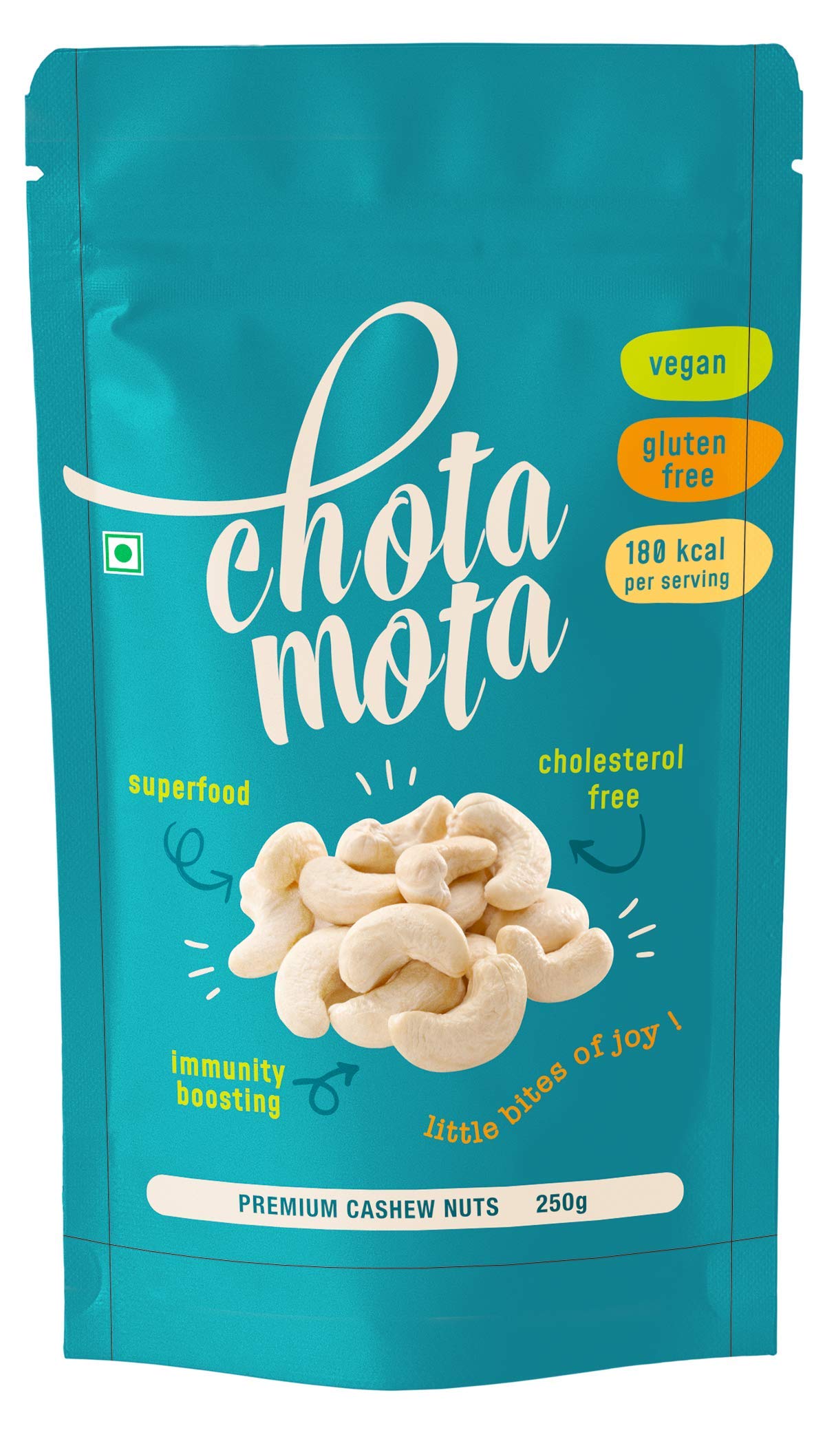 Chota Mota Premium Whole Cashew Nuts 250g | W320 Grade Kaju | Gluten Free Natural Cashews | Crunchy Delicious | Zipper Pouch
