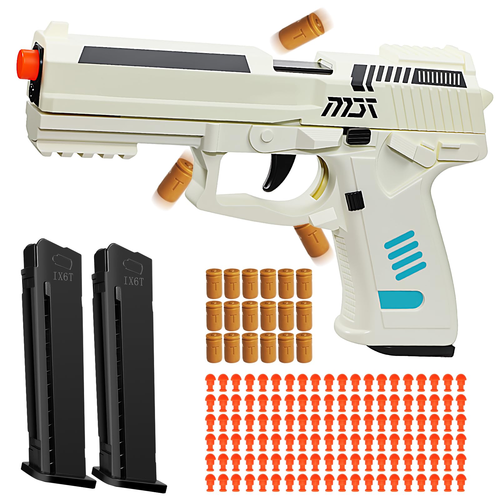 Tcxomino Automatic Shell Ejecting Toy Gun for Age 13+ Years, Fidget & Shooting Game, Realistic Toy Pistol with 120 Soft Bullets, 18 Shells & 2