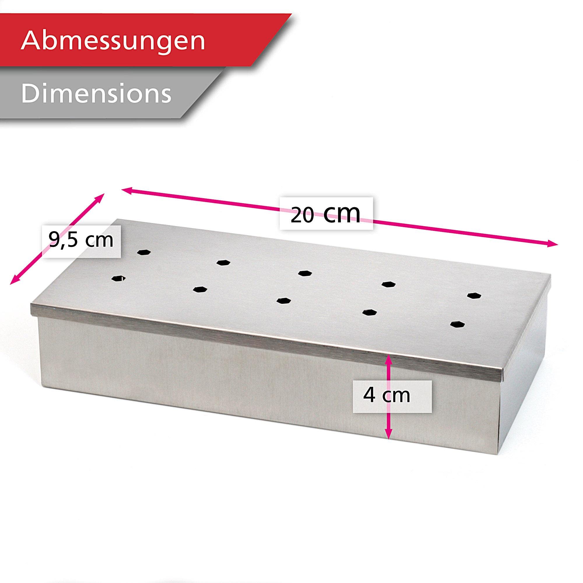 Wenco Scatola per affumicatura in acciaio inox 20x9,5x4 cm resistente al calore per barbecue