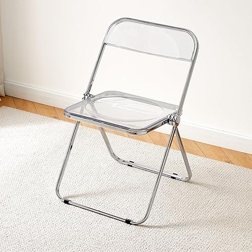 BOOSDEN Silla moderna de acrílico transparente, silla plegable de plástico, asiento de cristal con marco cromado apilable, sillas plegables