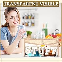 Vista 6 de Sanwuta Juego de 4 bolsas de maquillaje de parches de preparación – Diseño de letras de chenilla transparente – Nylon impermeable y TPU