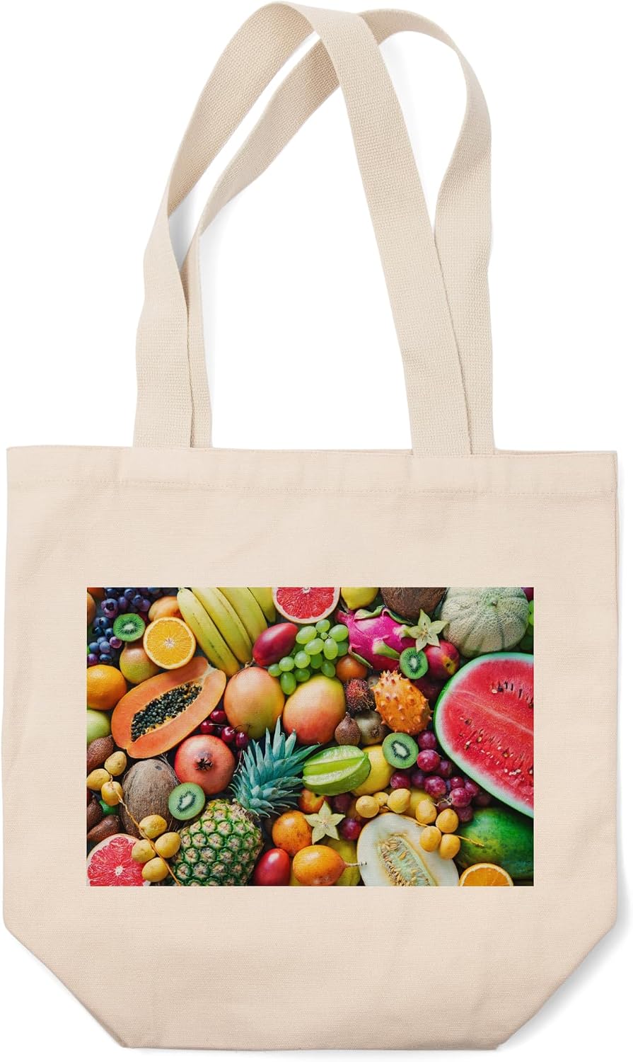 Lantern Press Assortment of Colorful Ripe Tropical Fruits (100% Cotton Canvas Reusable Tote Bag)