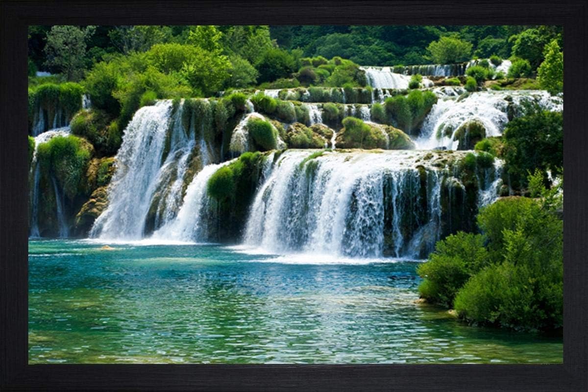 SAF paintings Waterfall Nature UV Coated Home Decorative Gift Item Framed Painting 14 inch X 20 inch SANFM3049, Multicolor, Standard