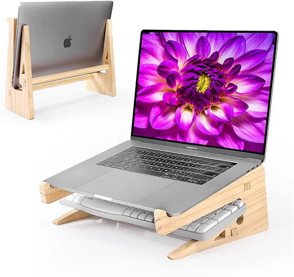 Wood Laptop Stand,Universal Computer Stands for Desk,Vertical Laptop Holder for MacBook Pro, Wooden Laptop Riser for MacBook Air, Dell, HP, Lenovo Compatible with 13.3 to 17.3 Inches All Laptops