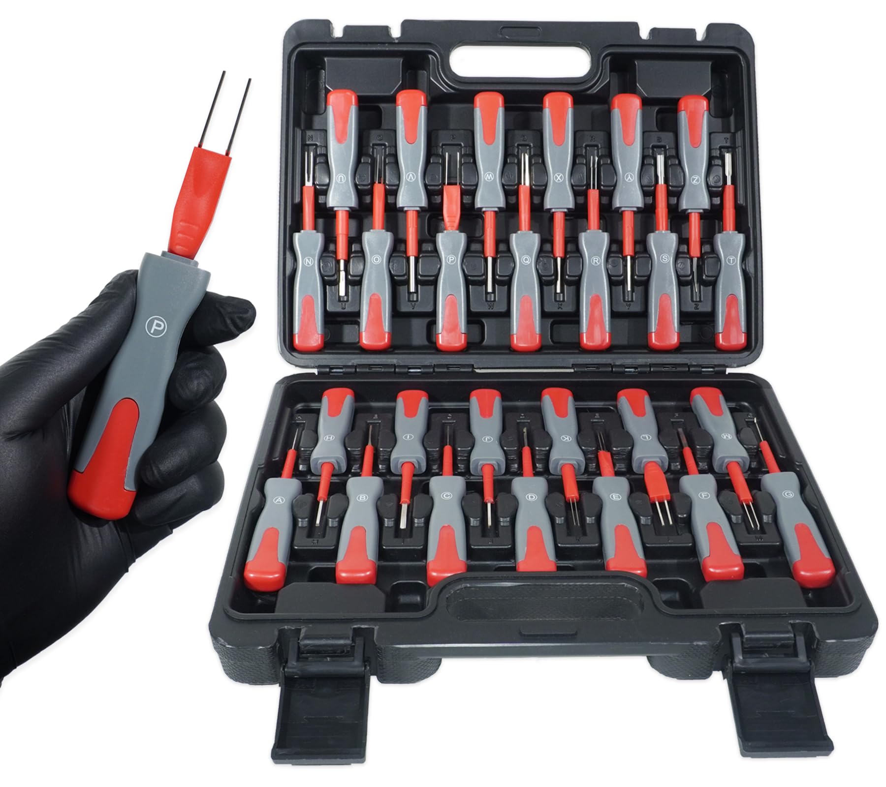 RIODEMBO 26PCS Universal Terminal Removal Tool Kit, Auto Electrical Terminal Release Tool, Terminal Extraction and Connector Release Tool Set for Automotive Wiring Harness Service