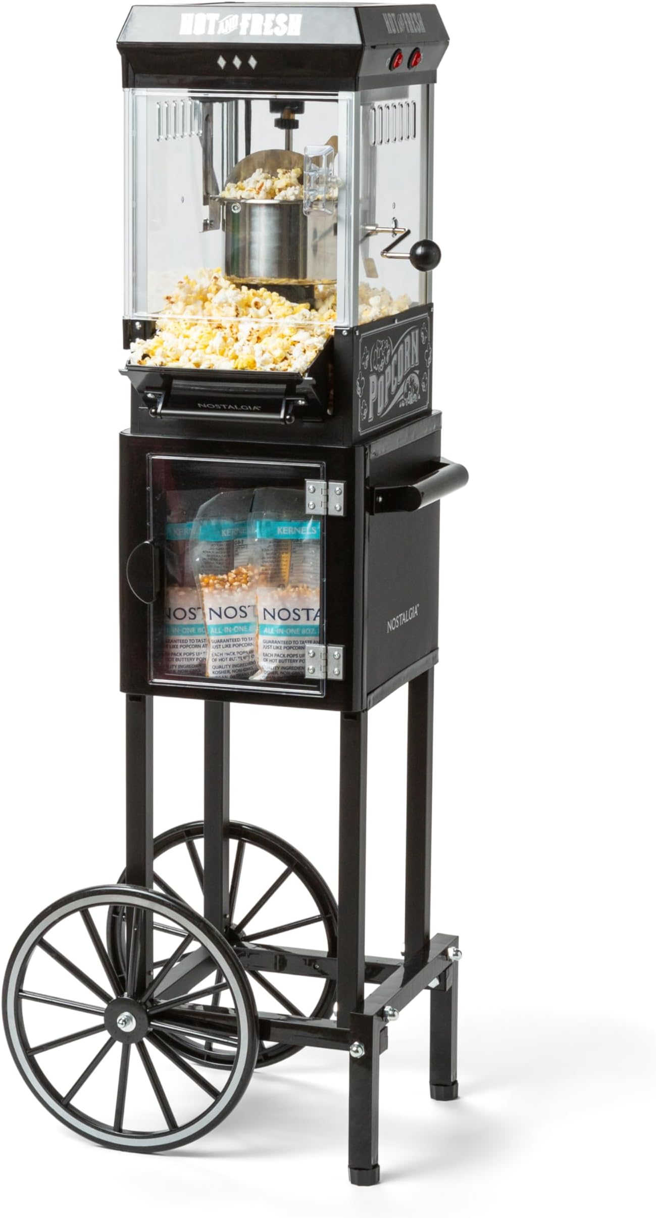 Nostalgia Popcorn Maker Machine - Professional Cart With 2.5 Oz Kettle Makes Up to 10 Cups - Vintage Popcorn Machine Movie Theater Style - Black