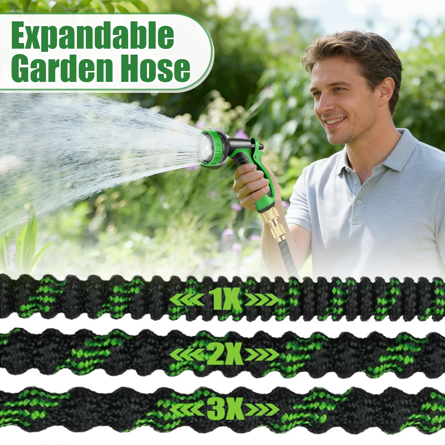 Tubo da giardino flessibile, 15 m Tubo Irrigazione Flessibile, Tubo Irrigazione Da Giardino, Tubo flessibile espandibile, Tubo Irrigazione con Adattatore, per Irrigazione, Lavaggio Auto