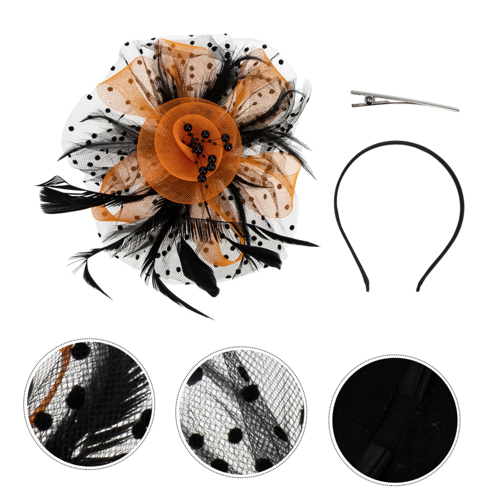 minkissy 4pezzi Fascinator Elegante Rete Per Feste Accessorio Moda Multifunzionale Per Cerimonie Matrimonio e Cosplay e Arancione