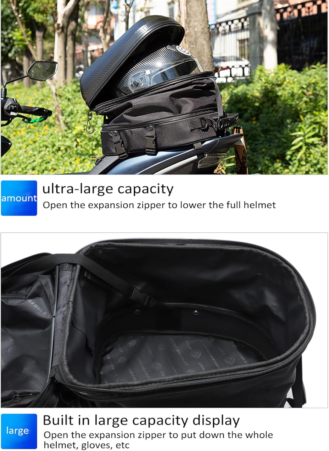 Hard Shell Motorcycle Back Seat Storage Bag Expandable High Capacity Tail Tank Bag Box Waterproof Motorbike Backpack