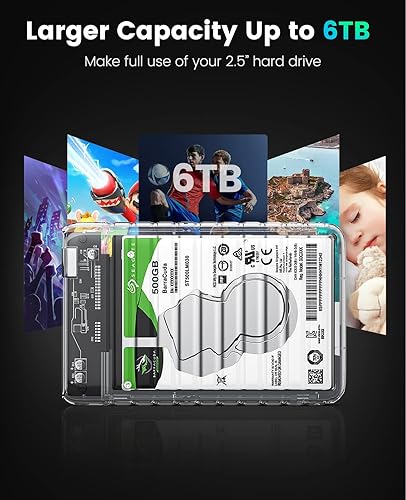 Vista 4 de ORICO Caja de disco duro de 2.5 pulgadas USB C a SATA III 5Gbps transparente para todos los discos duros SATA SSD HDD SATA de 0.276 in, 0.374 in