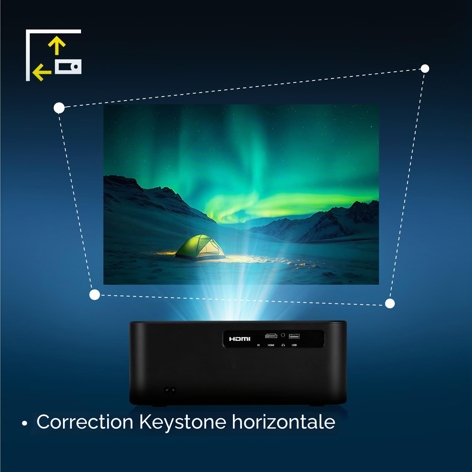 Projecteur Overmax 4K Full HD 1080P Multipic 5.2, Google TV, Wi-FI et Bluetooth, Correction trapézoïdale Automatique à 30°, Zoom électrique, Miracast et Rotation à 360°, écran jusqu'à 200