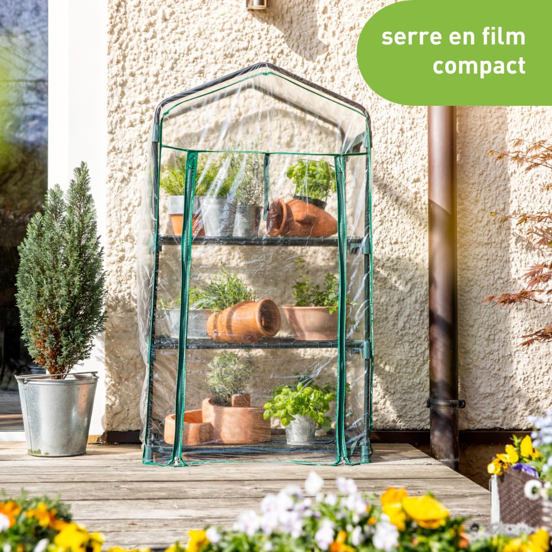 Windhager Serre pour balkon Effet de Serre avec Trois étagères, Film 80µm résistant aux UV, 68x49x128 cm, 07057