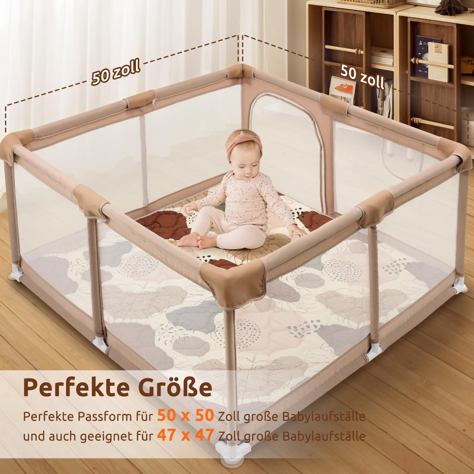 Baby Spielmatte 127x127cm Krabbelmatte, Dicke Weiche Polsterschaum Krabbeldecke für Babys und Kleinkinder, Anti Rutsch Matte Faltbare & Maschinenwaschbare Baby Spieldecke für Laufgitter, Boho