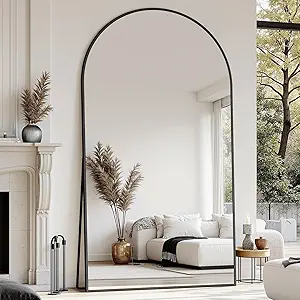 Suidia Arched Full Length Mirror, 76"x44" Floor Mirror Freestanding, Floor Standing Full Body Mirror with Stand for Bedroom, Hanging Mounted for Living Room Cloakroom, Black