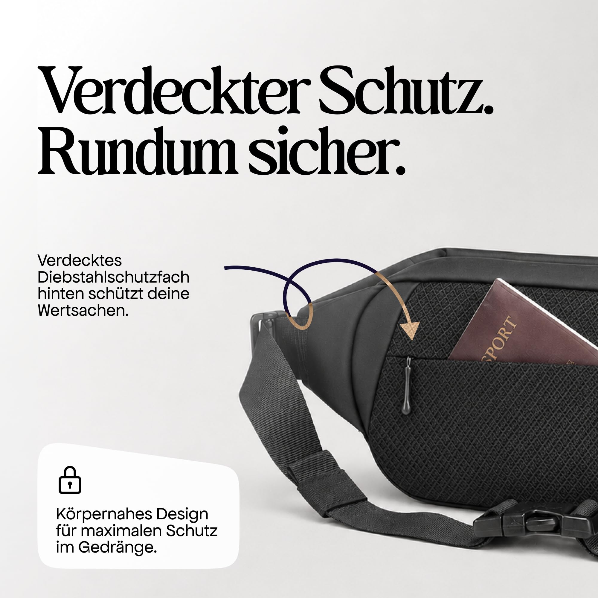 ELAKAI 3L Bauchtasche & Sling Bag Schwarz | Kleine Crossbody Bag Schultertasche für Damen Herren Männer | Anti-Diebstahl, Wasserdicht | Sport Festival Wandern Laufen