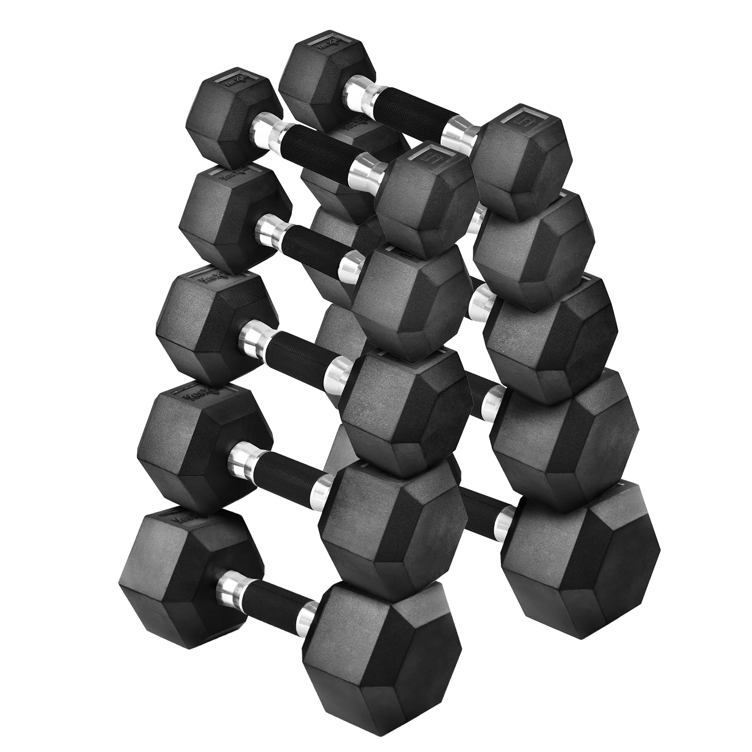 Yes4All Set 150LBS Rubber Grip Encased Hex Dumbbells Hand Weights With Anti-Slip