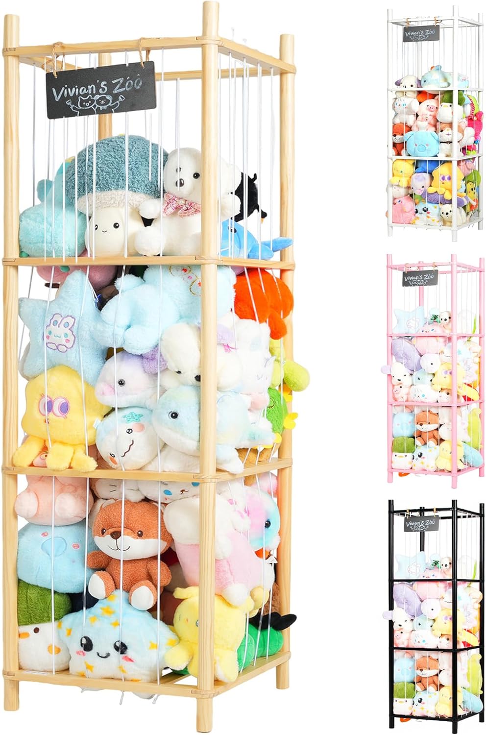 Large Stuffed Animal Storage, Wooden Stuffed Animal Storage Zoo, Toy Holder, Space Saving Toy Zoo for Kidroom, Playroom, Kids Gift, Nature