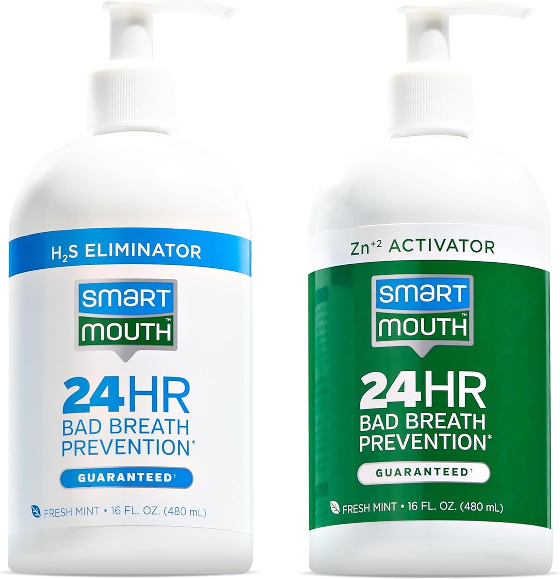 Original 2-Bottle Zinc Activated Mouthwash with Pumps - Instant Fresh Breath Mouthwash - Eliminates Bad Odors & Bad Breath - Sugar, Gluten & Alcohol-Free - Fresh Mint - 16 fl oz, 2-Pack