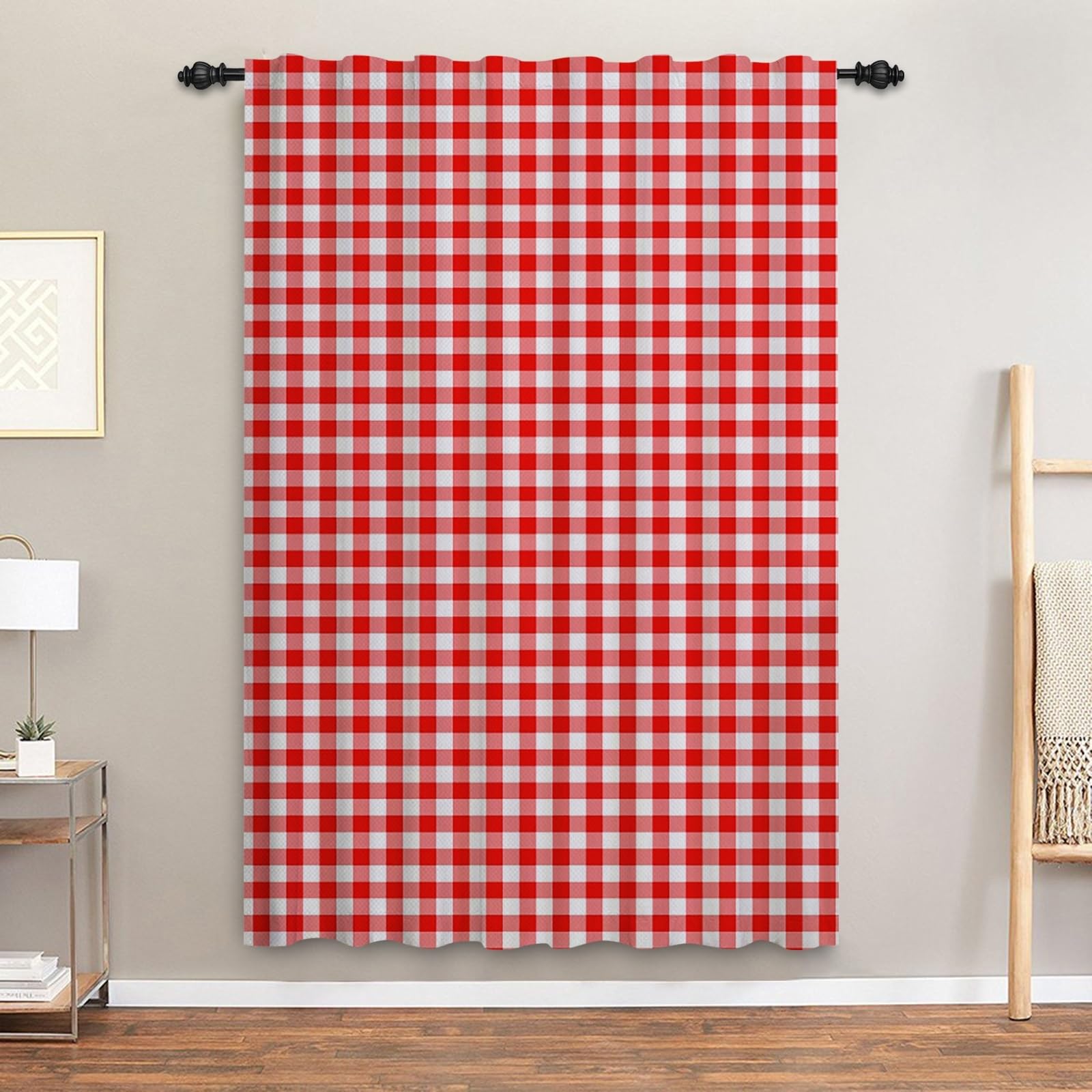 ggaimwf Checked Curtains Red and White Gingham Curtains for Living Room Farmhouse Classic Plaid Curtains Window Treatments Bedroom Nursery Internal Door Back Tab Curtain Drape 117x183cm 1 Panel - Image 3
