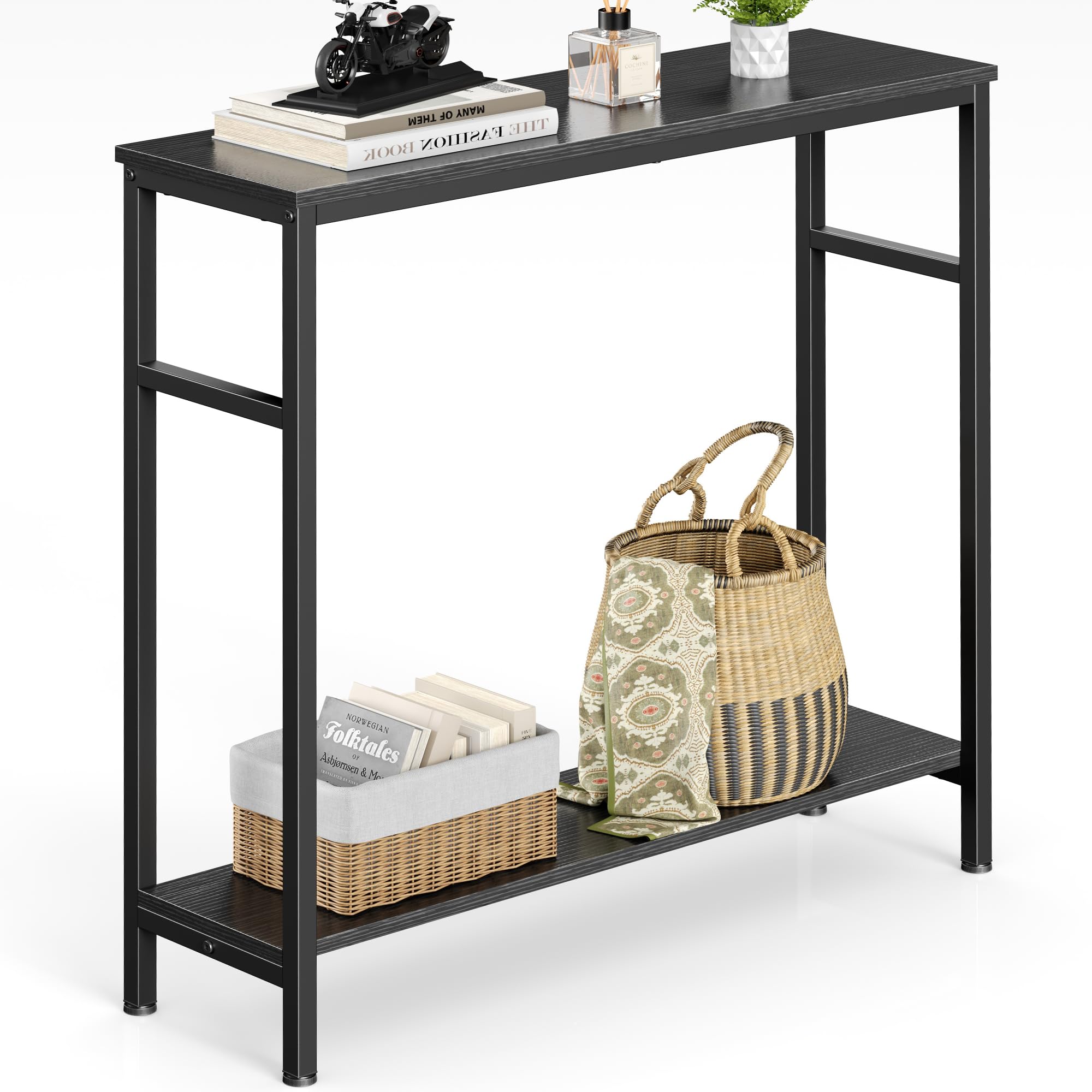 Console Table Hallway Table with Adjustable Open Shelves, Vintage Sofa Slim Table, 2-Tier Side Table with Storage Shel for Living Room/Hallway/Bedroom/Office