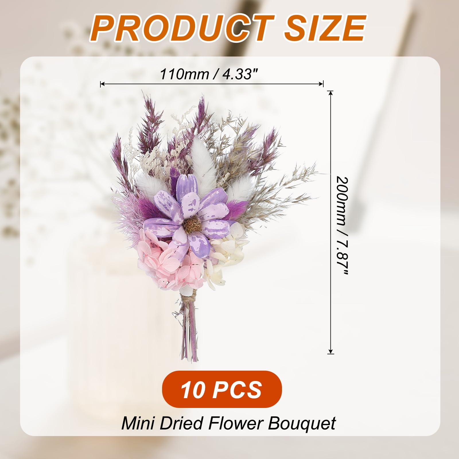 PATIKIL 10 Stück Trockenblumenstrauß Deko Set, Pampasgras Flauschige Wedel, Getrocknete Blumen, Trockenblumen zum Basteln für Bilderrahmen DIY, Tischdeko, Hochzeit, Lila/Weiß