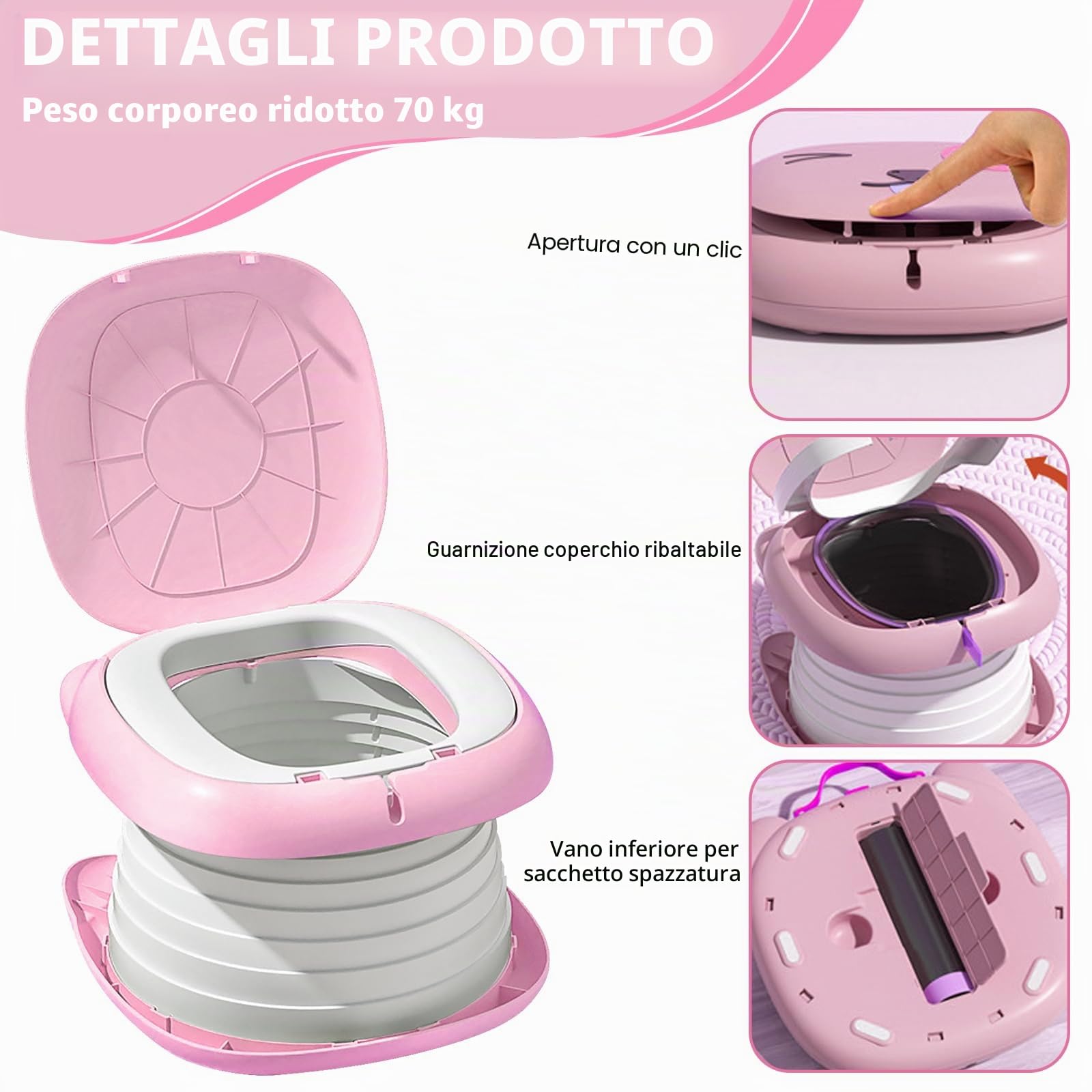 Sedile WC per Bambini, WC Pieghevole per Bambini, Pieghevole WC, Vasino Pieghevole da Viaggio Portatile, Vasino Portatile, Sedile per Vasetto, Vaso Pieghevole da Viaggio Toilette (Rosa)