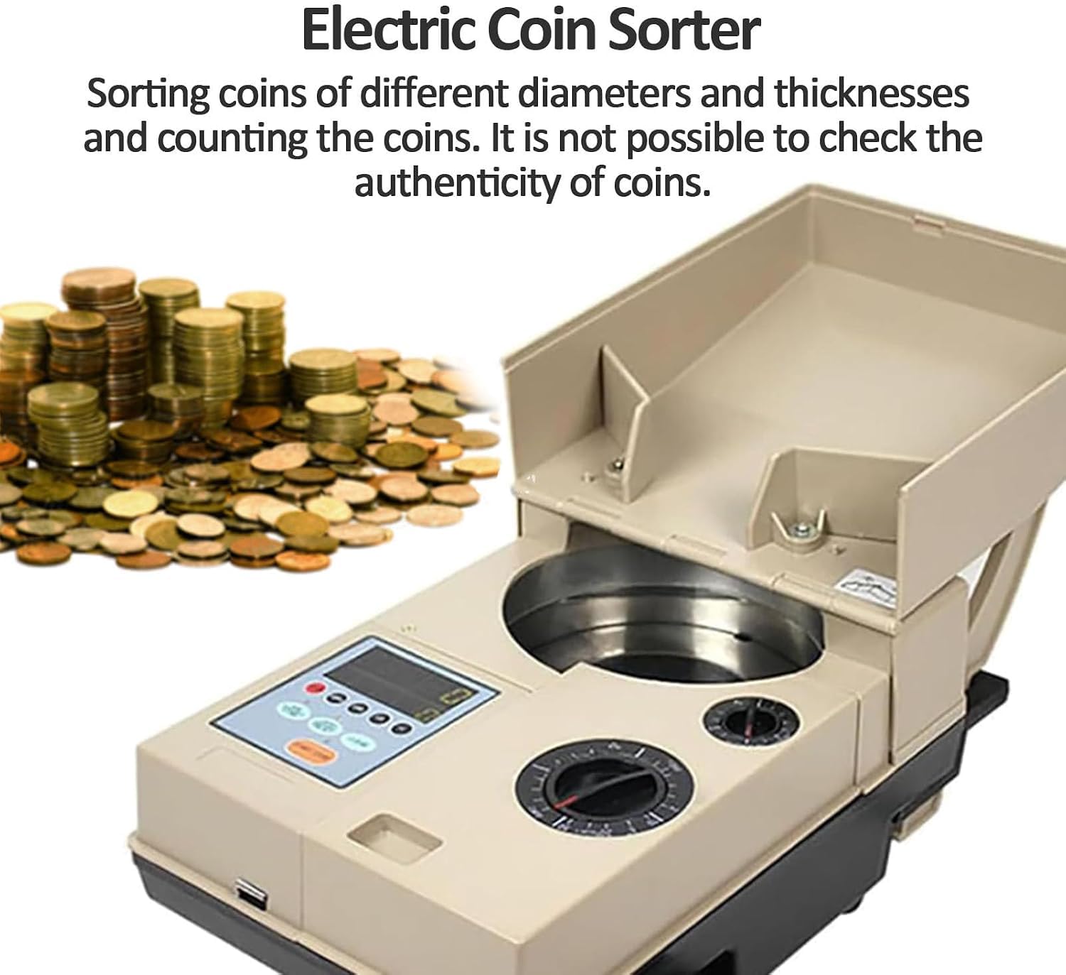 Compteuse et trieuse automatique de pièces de monnaie électriques pièces internationales, diamètre 15-34 mm, épaisseur 1,0-3,4 mm