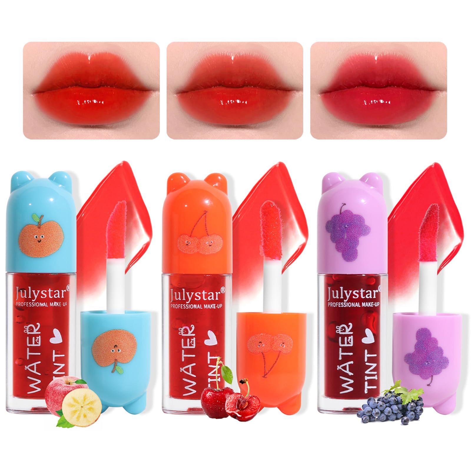 3 Colors Water Based Lip Stain Set，Dyeing Lip Liquid Lip Glaze，Multi-use Korean Moisturizing Velvet Mini Lip Glaze，Vivid Color Lip Stain with