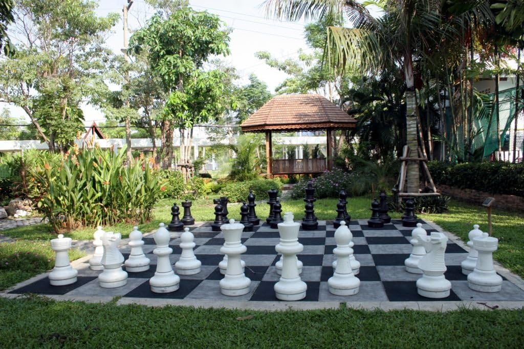 Chess House Giant Set Premium Pieces 25 inch King - Black and White - Complete with 32 Pieces - All Weather Indoor Outdoor - Home Park Resort Campground - Weightable - E060