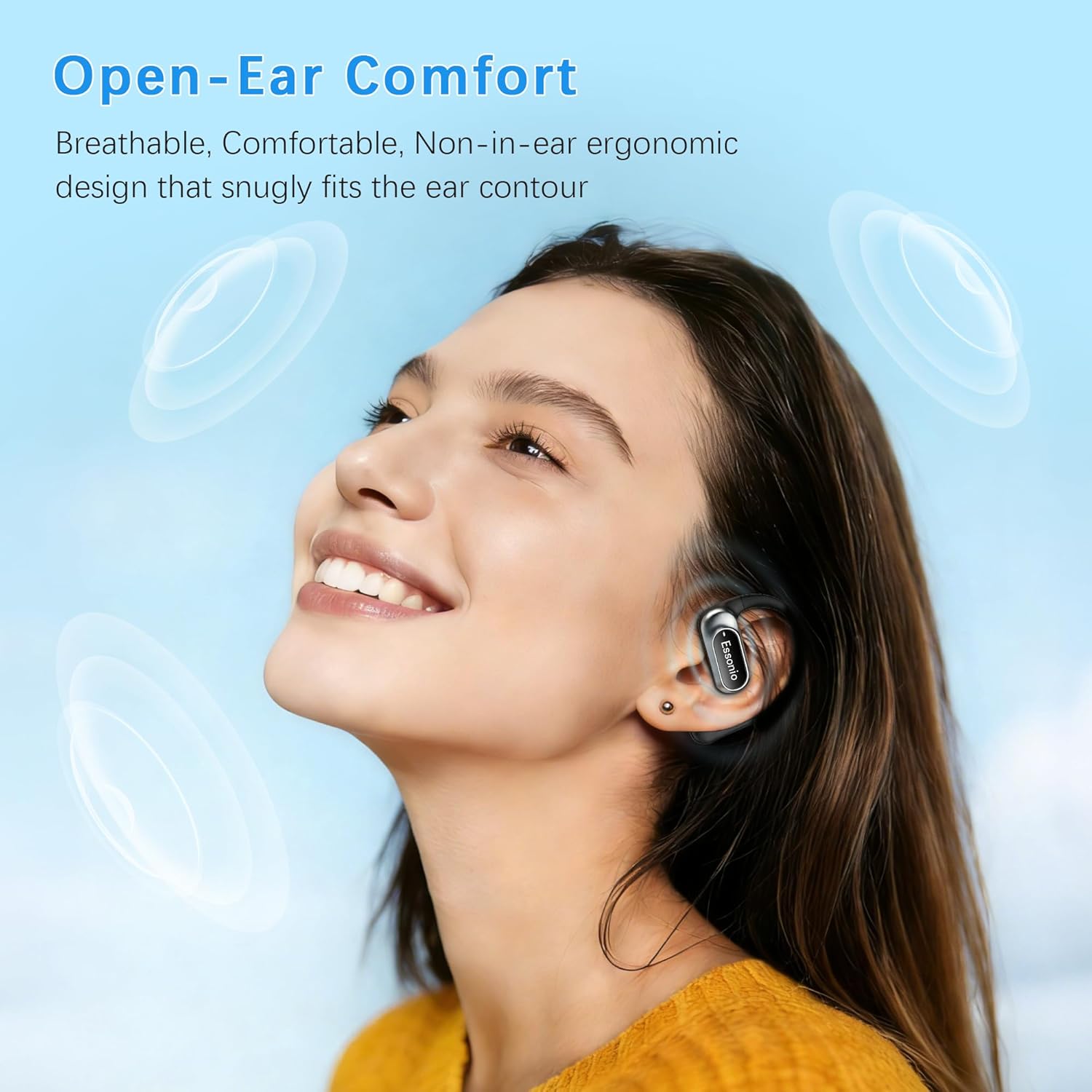 Open Ear Earbuds Wireless Ear Hooks Headphones, Ultra Lightweight Powerful Stereo Sound 35H Playtime Bluetooth 5.4 Dual Device Sync AI Clear Calls Waterproof for Small Ears