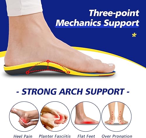 Miniatura 2 de Plantillas deportivas actualizadas con soporte de arco medio y absorción de impactos, alivia la fascitis plantar y el dolor de pie plano, hombres y
