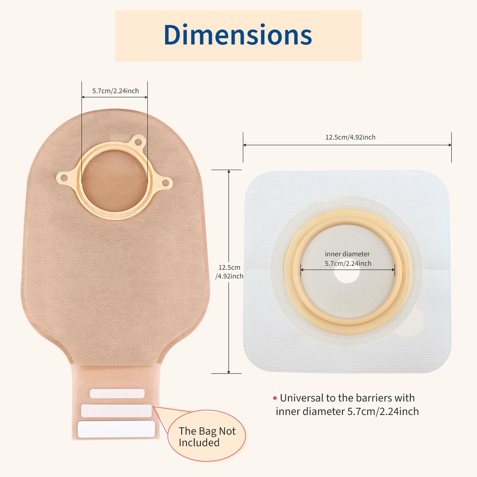 Hautbarrieren für zweiteilige Kolostomiebeutel, Stoma-Barriere mit Vlies-Rand, zuschneidbar, max. 60 mm, 10 Stück