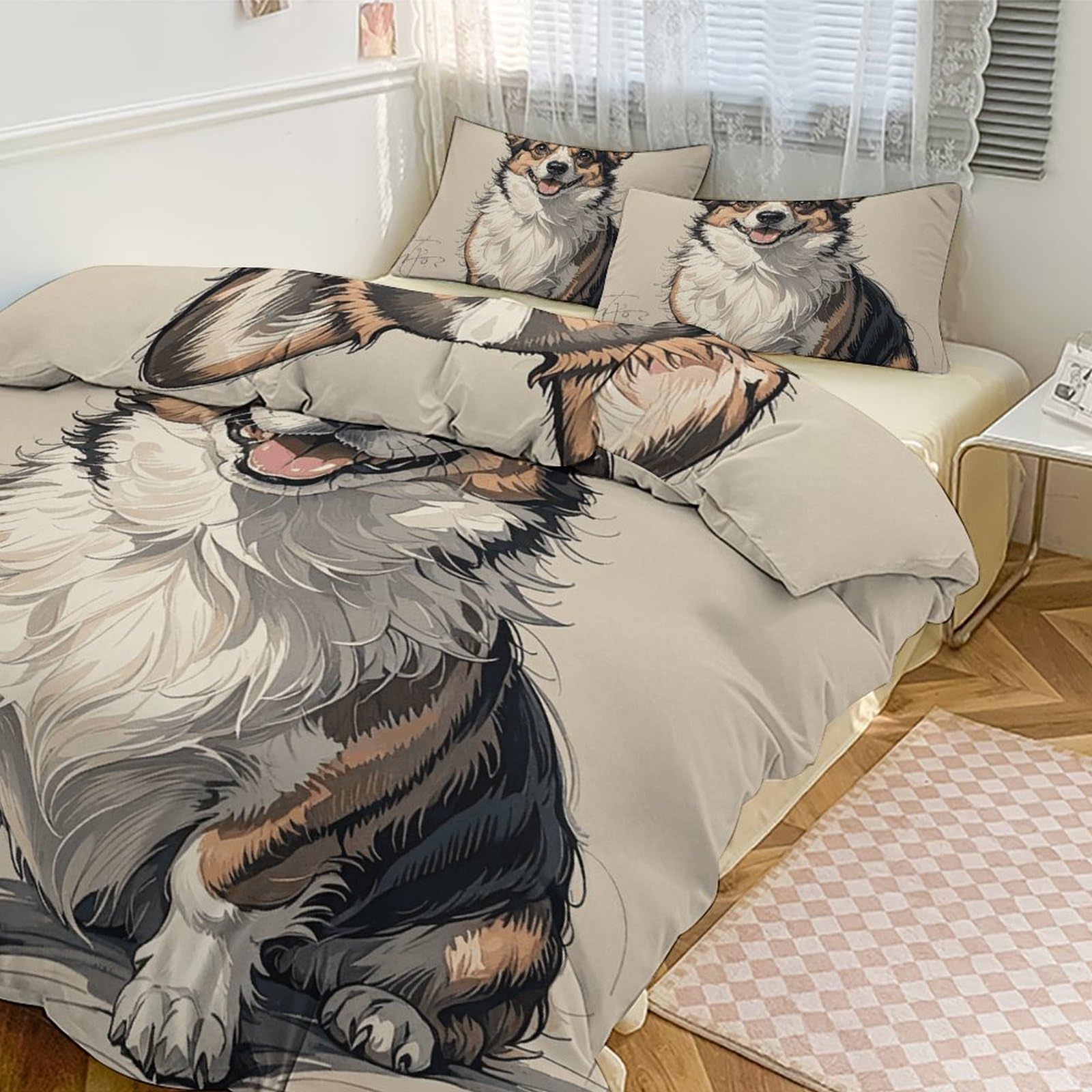 Housse de couette 259x228 cm avec 2 taies d'oreiller dessinées main