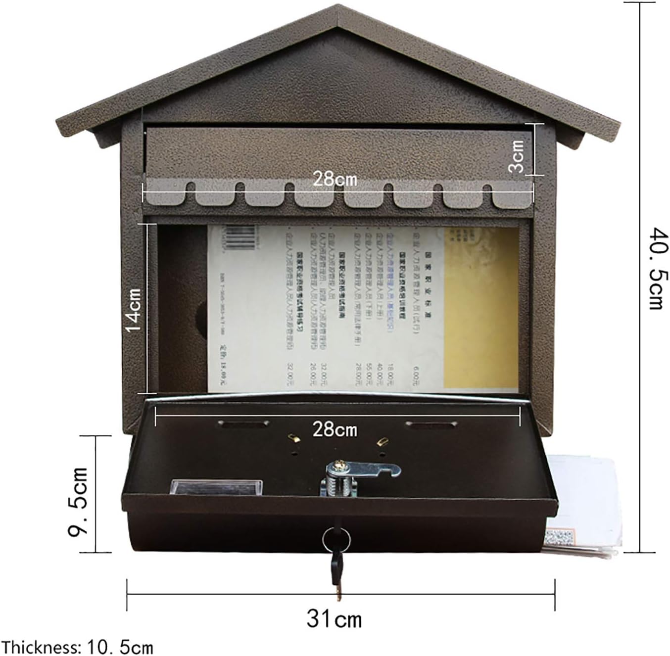 Letter Box,Postbox,Retro Wall-Mount Mailboxes Lockable, Outdoor Vertical Mailbox Rust-Proof Galvanized Steel Mail Drop Box Large Capacity Retro Postbox - 31x9.5x40.5cm
