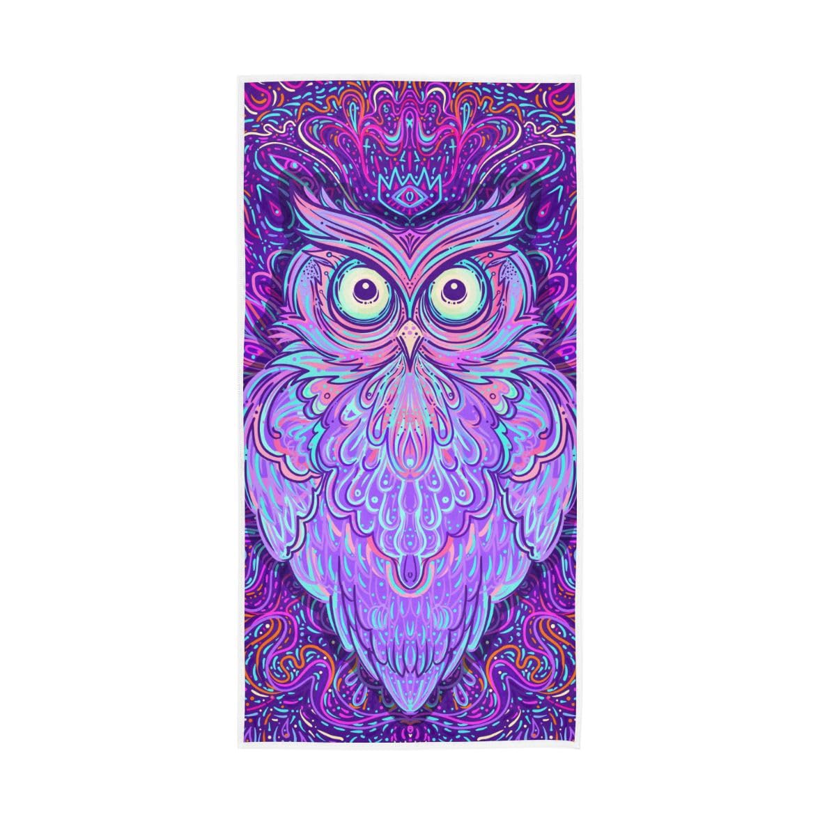 HUYGD Owl Psychedelic Ornate Pattern Hand Towel, Bathroom Towel for Hand, Face, Hair, Yoga, Kitchen, Bath 15 x 30 Inches