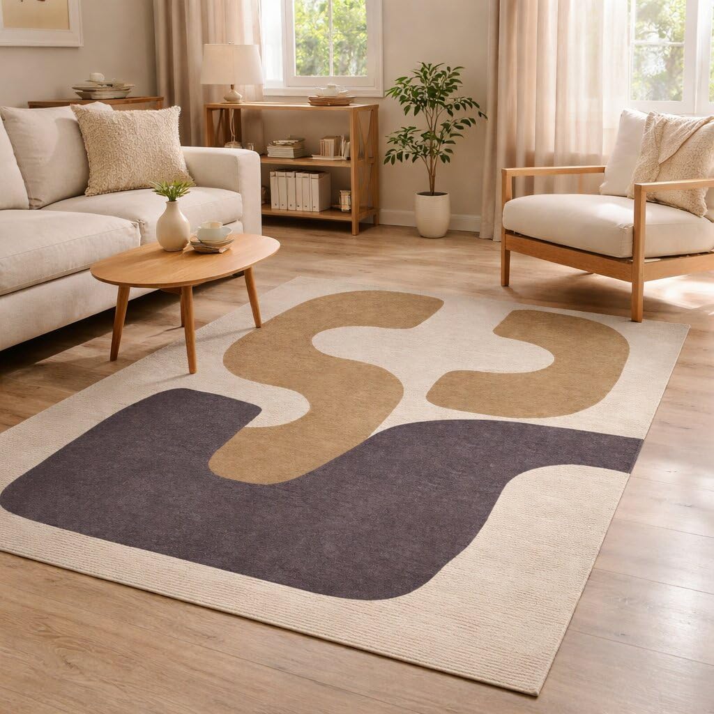 6'x10' Abstract Hand Tufted Wool Area Rug, Modern Multicolor Carpet with Artistic Shapes, Contemporary Rectangular Floor Rug for Living Room Bedroom