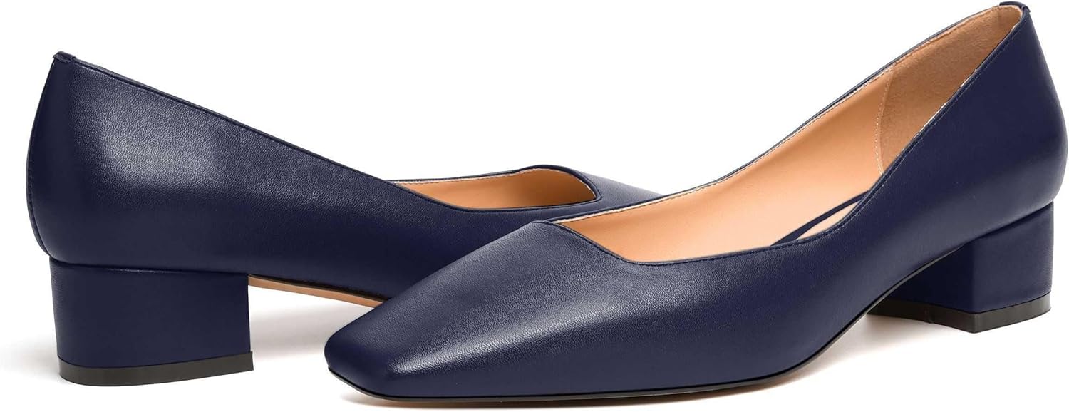 JUSTDANNI Womens Slip On Dress Stylish Wedding Square Toe Matte Block Low Heel Pumps Shoes 1.5 Inch - Image 6