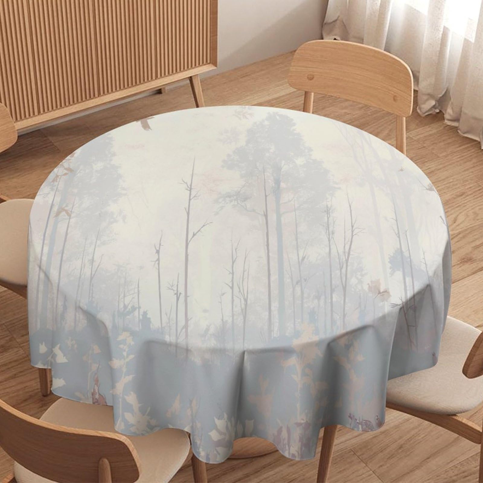 ORDOBO 3D Print Round Tablecloth - Forest Birds Round Countertop Decoration Cover Waterproof Wipeable Dust-Proof For Kitchen Dining Home 91X91Cm