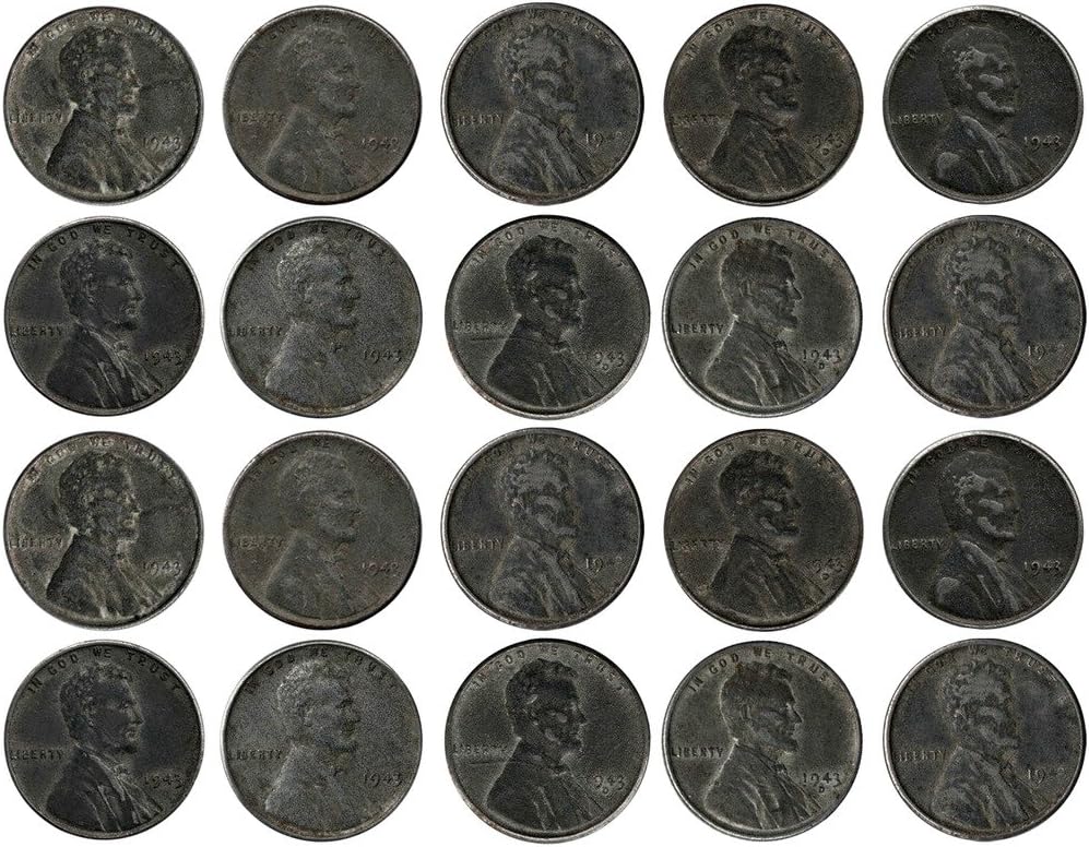 1943 Various Mint Marks Count of 20 Genuine World War II WWII Steel Pennies P, D & S Mint Marks All Grade Better Than Cent Seller Fine
