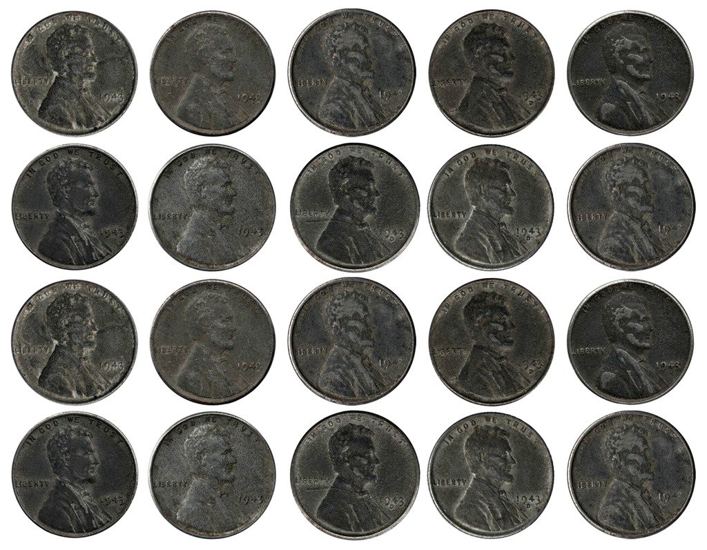 1943 Various Mint Marks Count of 20 Genuine World War II WWII Steel Pennies P, D & S Mint Marks All Grade Better Than Cent Seller Fine