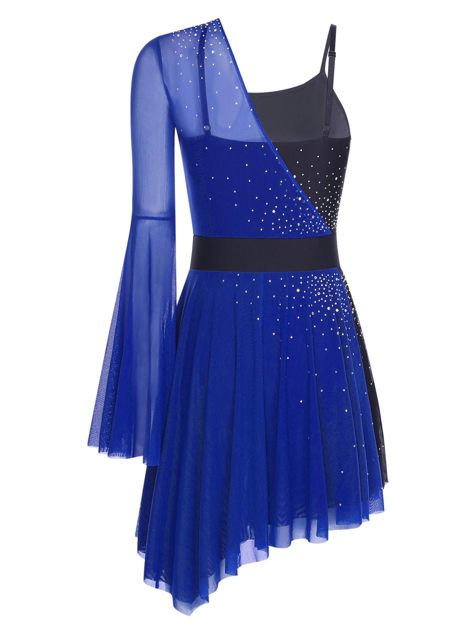inlzdz Damen Ballettkleid Langarm Tanzanzug Eiskunstlauf Kleid mit Glitzern Trikot Leotard Elegant Tanzkleidung Modern Dance Outfit