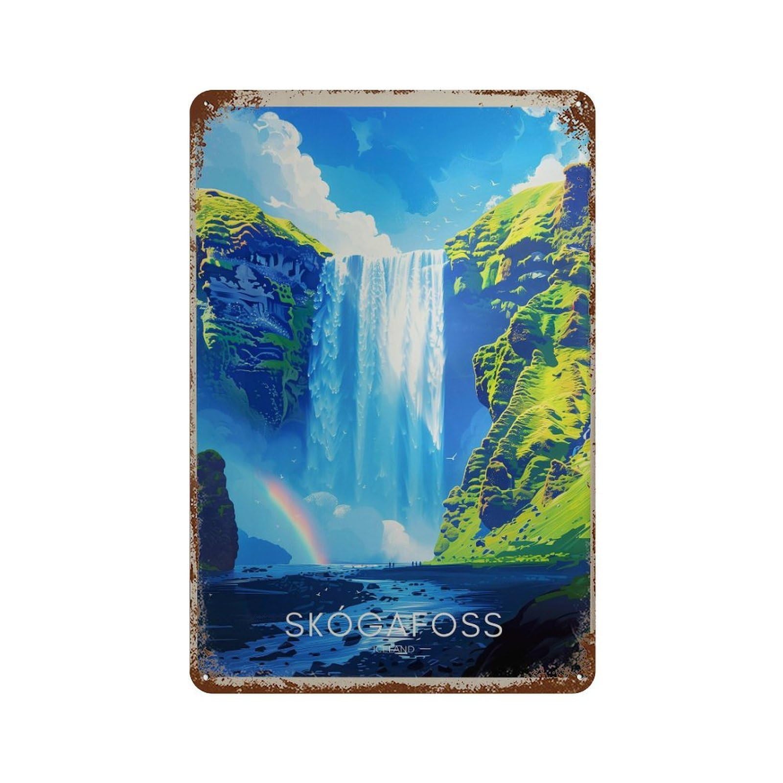 xiaoxiaoshen Skogafoss Iceland Travel Waterfall Wall Decor Art Metal Tin Poster Modern Home Decor Art Home Bar Shop Decorations Vintage Sign 30x20cm