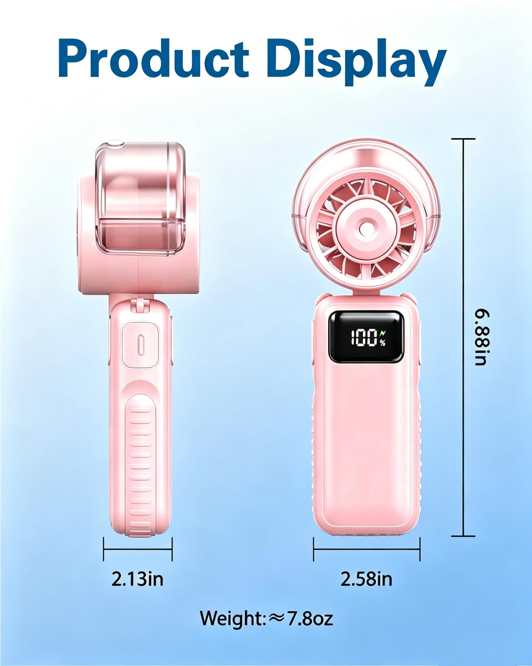 Ventilador portátil de mano plegable, ventilador de refrigeración personal recargable por USB de 6000 mAh, mini ventilador de pulverización de agua de 5 velocidades, ventiladores turbo 3 en 1 de mano