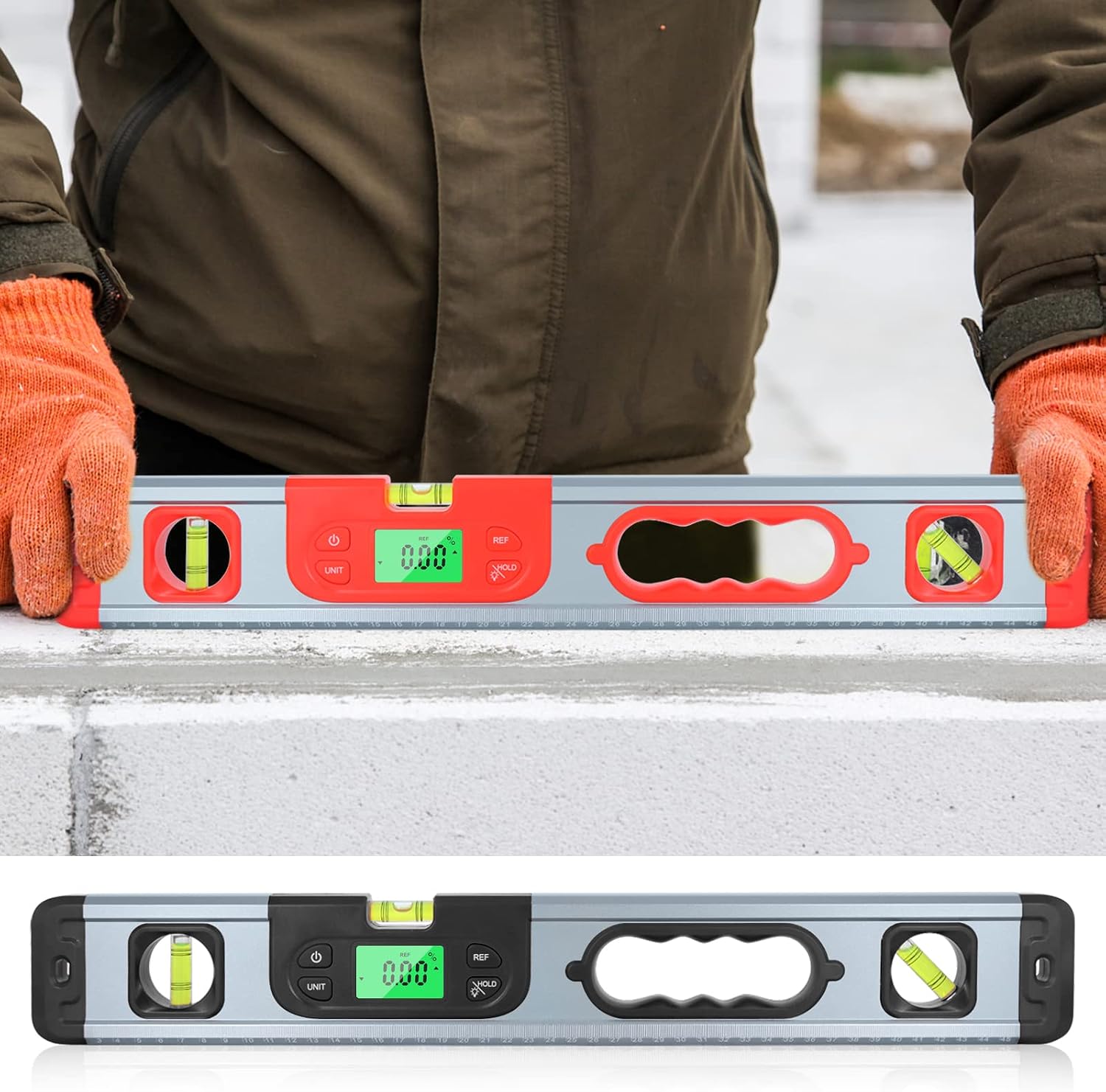 Digital Tool with LED Display 45° 90° 180° Bubbles Protractor for Construction Home Relative and Absolute Measurement Conversion Angle Slope Conversion Data Lock Backlit LED Displa