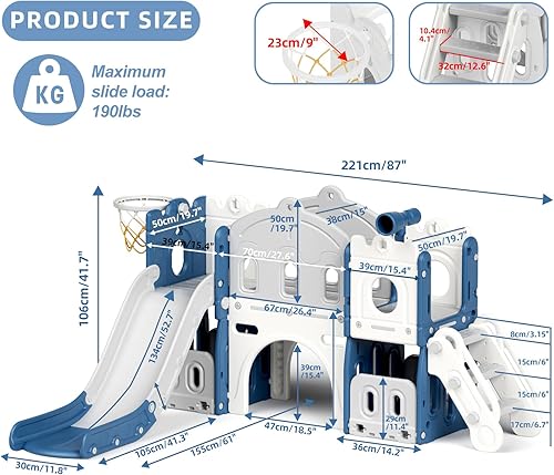 Miniatura 6 de 67i Tobogán infantil 7 en 1 para niños pequeños de 1 años en adelante, para interiores con escaladores antideslizantes, tobogán para bebé al aire